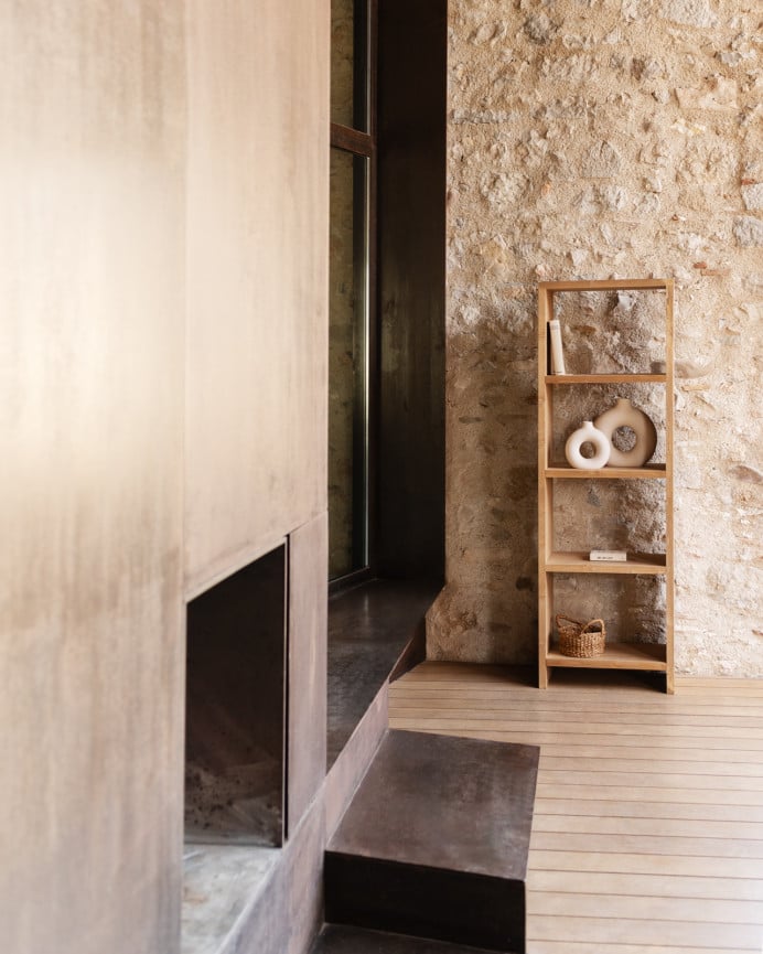 Deco Wood Estanteria De Madera Maciza Tono Roble Medio De 80x60cm