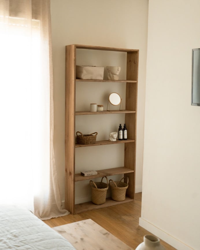 Deco Wood Estantería De Madera Maciza Tono Roble Oscuro Con 4 Estantes