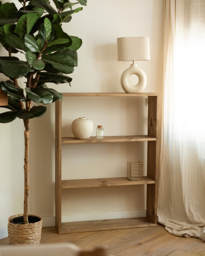 Deco Wood Estantería De Madera Maciza Tono Roble Oscuro Con 2 Estantes