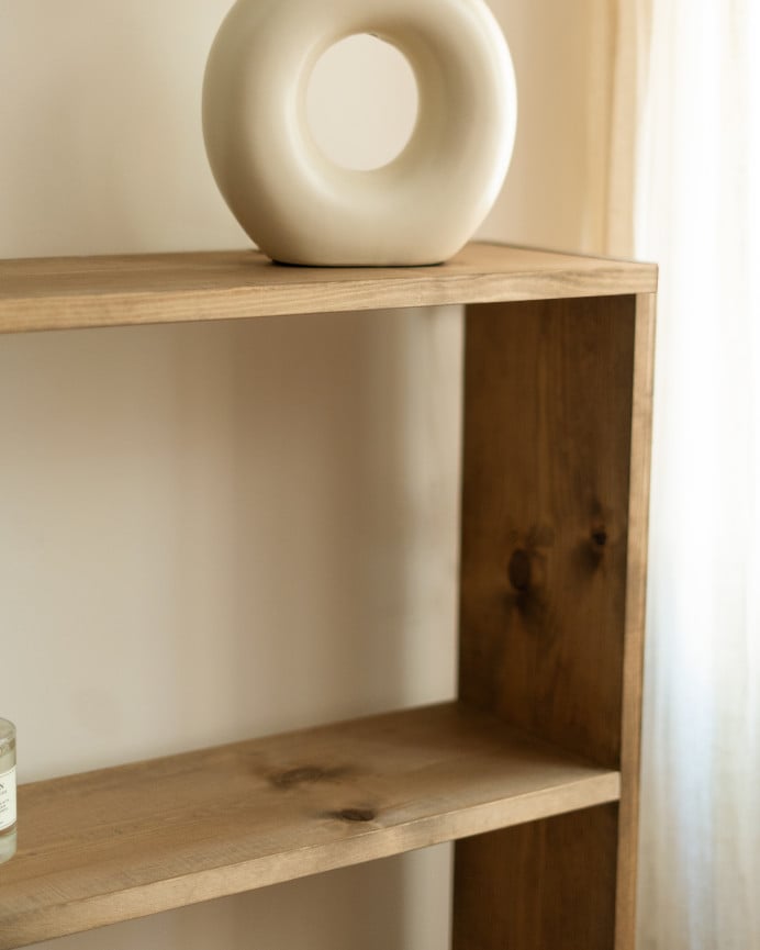 Deco Wood Estantería De Madera Maciza Tono Roble Oscuro Con 2 Estantes