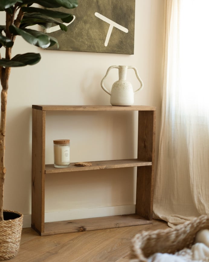 Deco Wood Estantería De Madera Maciza Tono Roble Oscuro Con 1 Estante