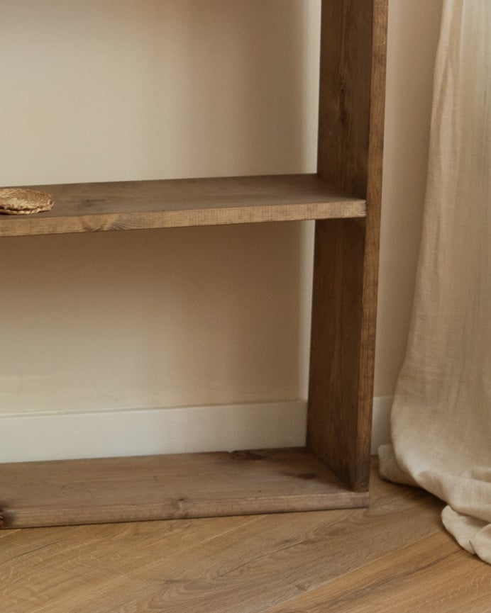 Deco Wood Estantería De Madera Maciza Tono Roble Oscuro Con 1 Estante