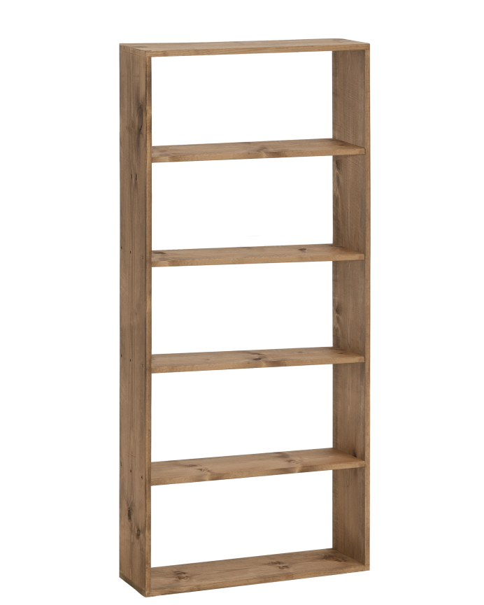 Deco wood Estantería de madera maciza tono roble oscuro con 4 estantes