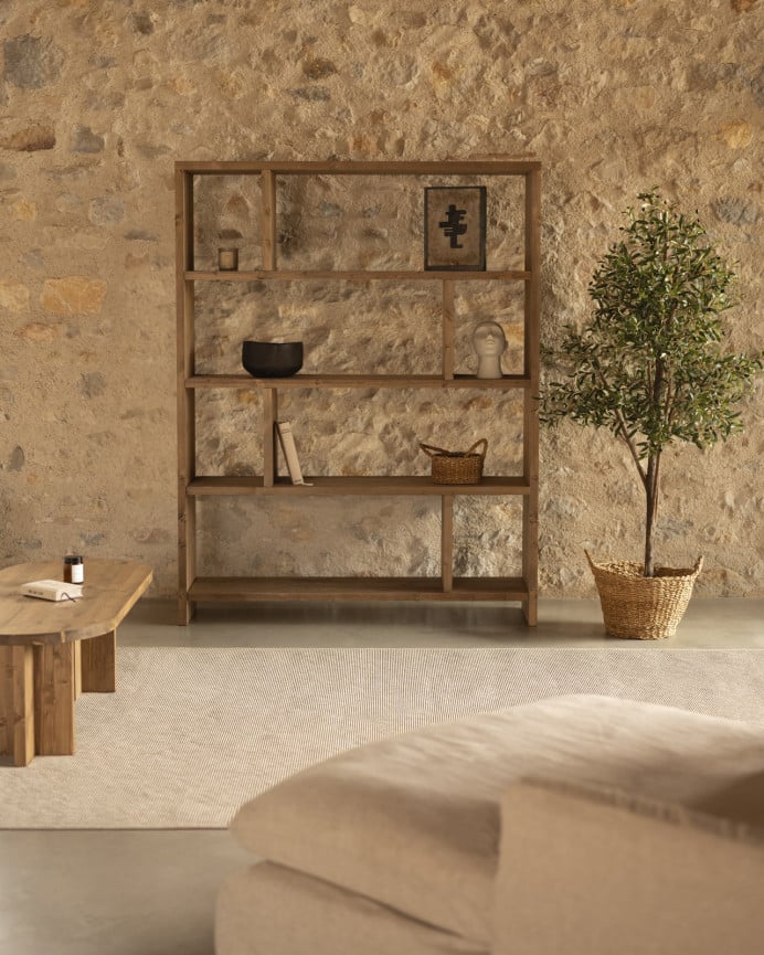 Deco Wood Estanteria De Madera Maciza Tono Roble Oscuro De 180x140cm