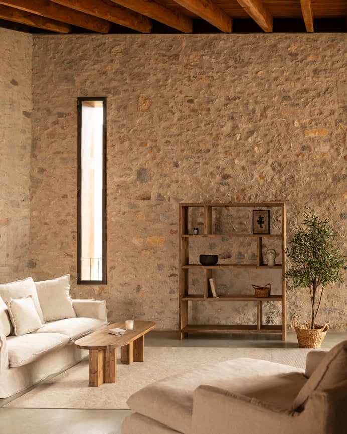 Deco Wood Estanteria De Madera Maciza Tono Roble Oscuro De 180x140cm