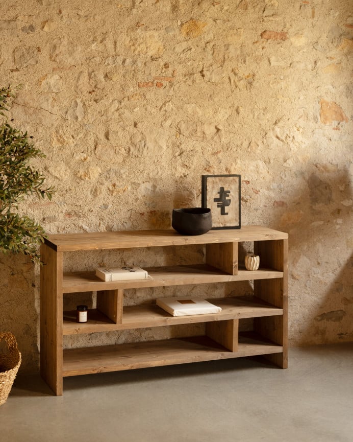 Deco Wood Estanteria De Madera Maciza Tono Roble Oscuro De 80x140cm