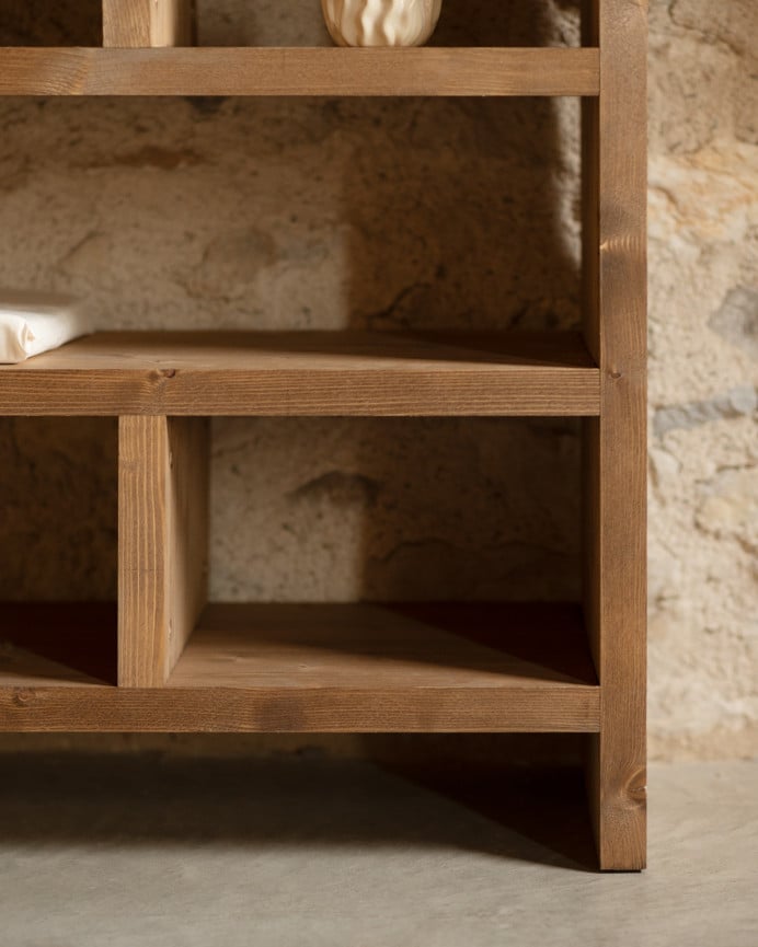 Deco Wood Estanteria De Madera Maciza Tono Roble Oscuro De 80x140cm