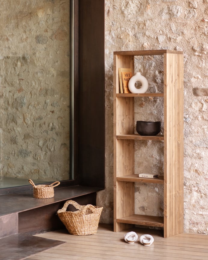 Deco Wood Estanteria De Madera Maciza Tono Roble Oscuro De 80x60cm