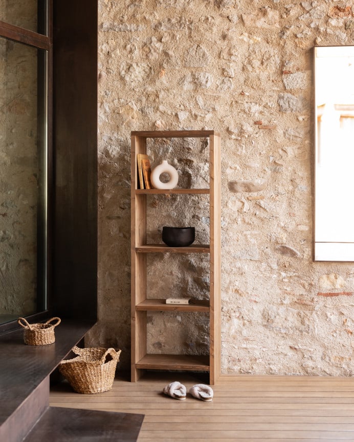 Deco Wood Estanteria De Madera Maciza Tono Roble Oscuro De 80x60cm