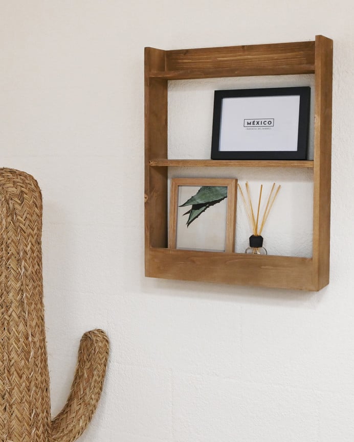 Deco Wood Estantería De Madera Maciza Tres Estantes Acabado Roble Oscuro 60x45cm