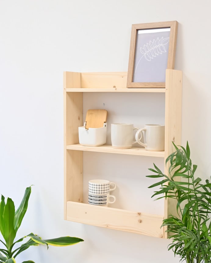 Deco Wood Estantería De Madera Maciza Tres Estantes Acabado Natural 60x45cm