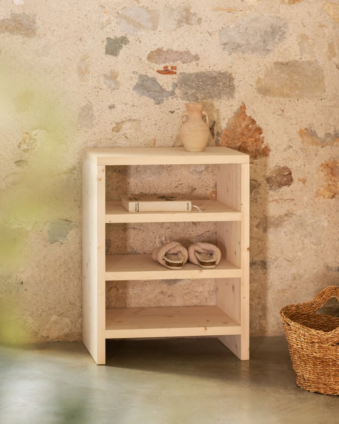 Deco Wood Estantería Zapatero De Madera Maciza Tono Natural 80x60cm