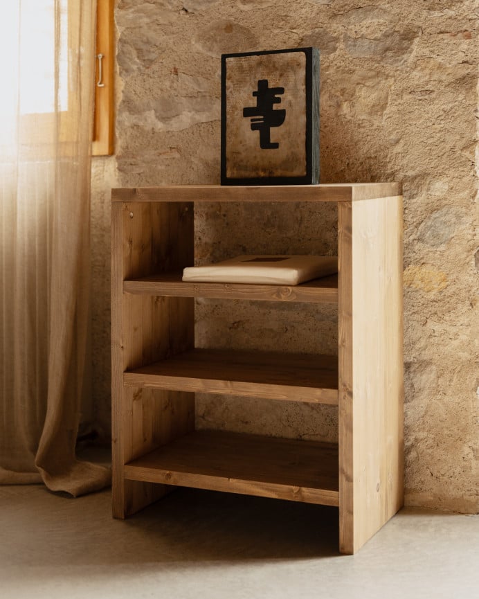 Deco Wood Estantería Zapatero De Madera Maciza Tono Roble Medio 80x60cm