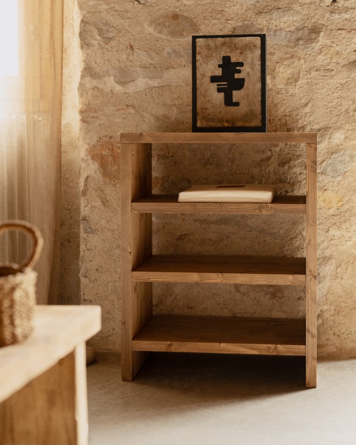 Deco Wood Estantería Zapatero De Madera Maciza Tono Roble Medio 80x60cm