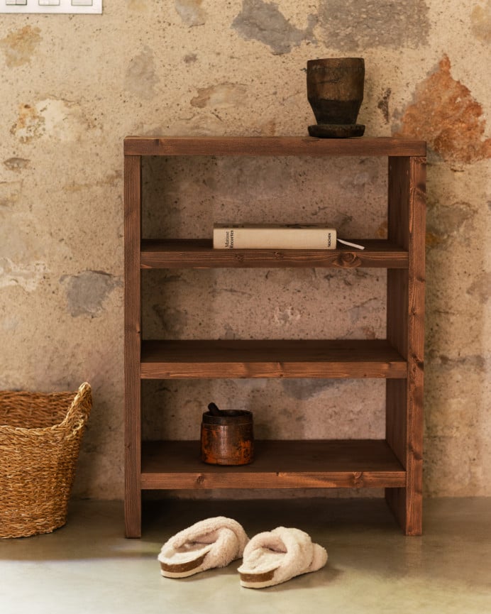 Deco Wood Estantería Zapatero De Madera Maciza Tono Roble Oscuro 80x60cm