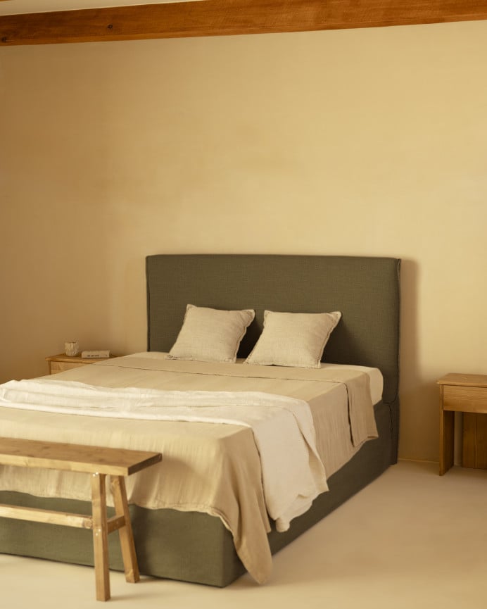 Deco Wood Funda Para Cama Con Canapé Desenfundable De Lino Verde Para Colchón De 90x200cm