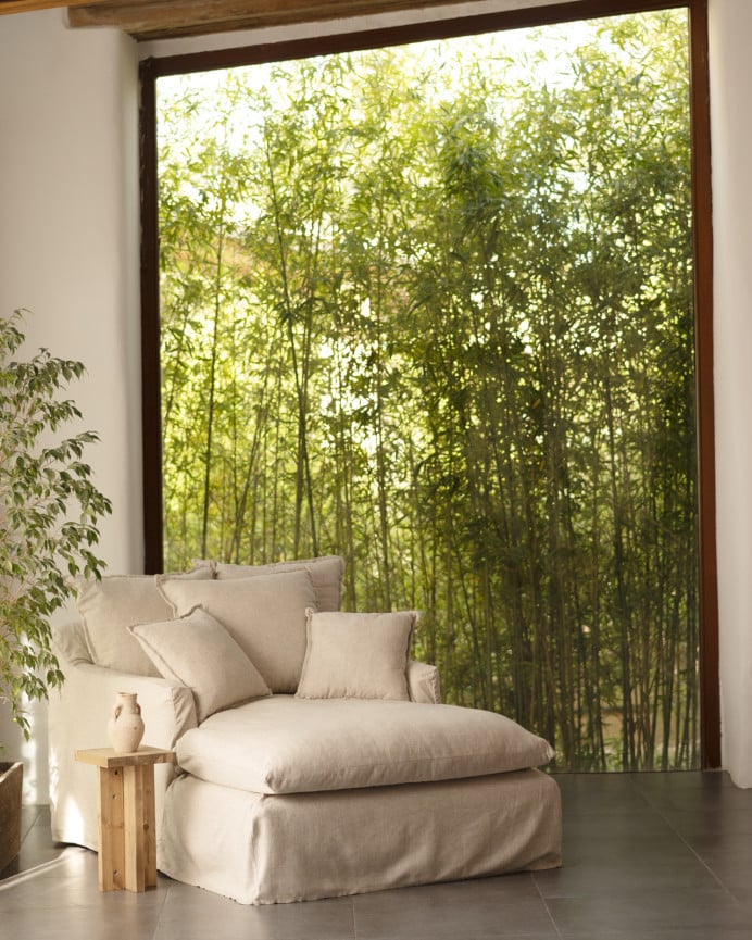 Deco Wood Funda Para Sillón De Algodón Y Algodón Y Lino Color Beige De 115x170cm