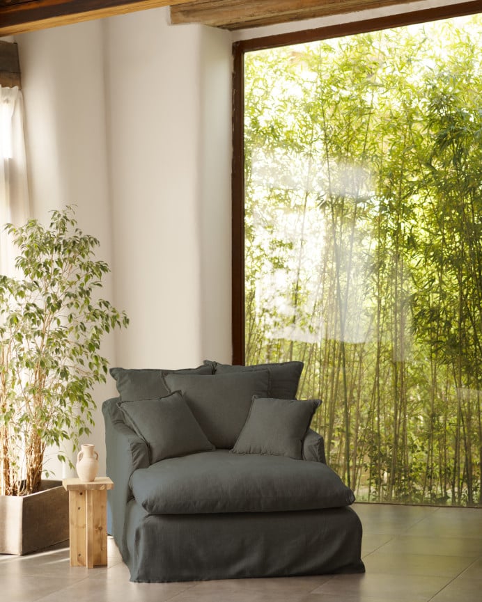 Deco Wood Funda Para Sillón De Algodón Y Algodón Y Lino Color Azul De 115x170cm