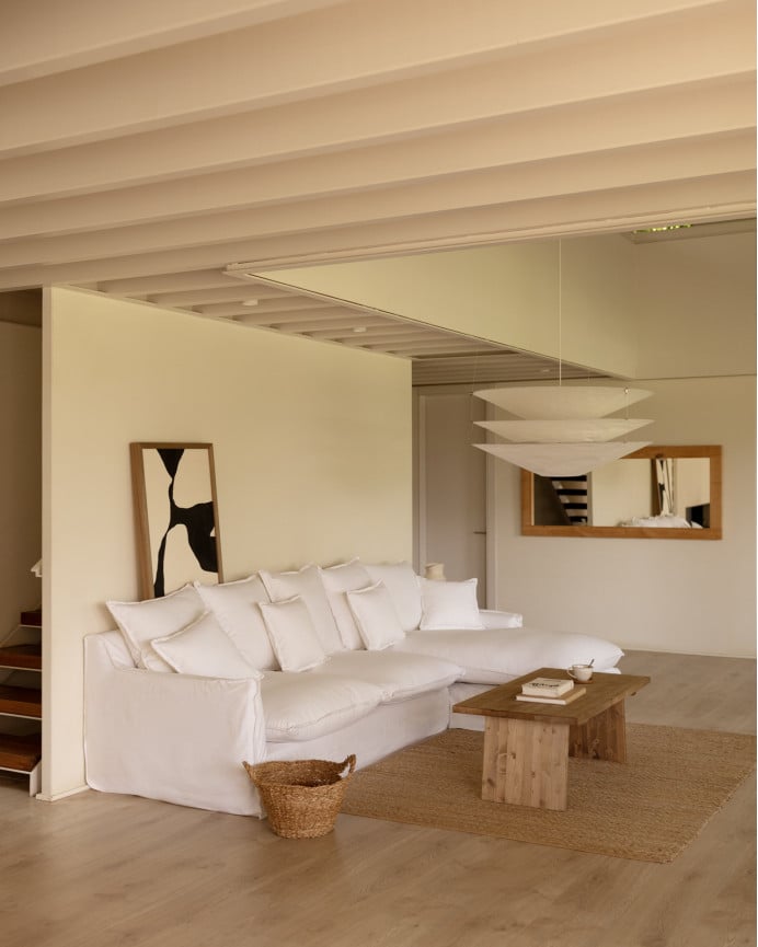 Deco Wood Funda Para Sofá Con Chaise Longue Derecho De Algodón Y Lino Color Blanco De 278x170cm