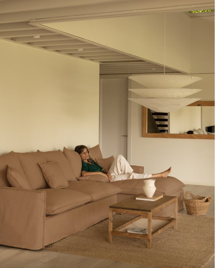 Deco Wood Funda Para Sofá Con Chaise Longue Derecho De Algodón Y Lino Color Teja De 278x170cm