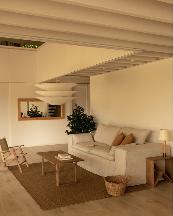 Deco Wood Funda Para Sofá De 3/4 Plazas De Lino Desenfundable Color Beige De 210x110cm