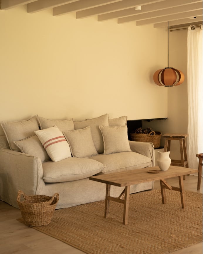 Deco Wood Funda Para Sofá De Algodón Y Lino Color Beige De 160x100cm
