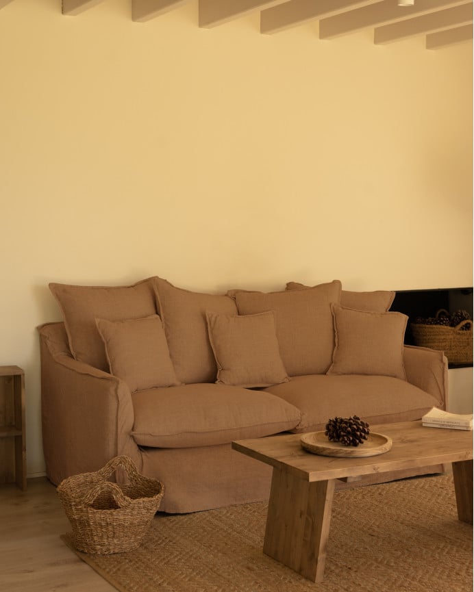 Deco Wood Funda Para Sofá De Algodón Y Lino Color Teja De 160x100cm