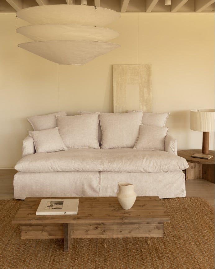 Deco Wood Funda Para Sofá Fondo Medio De Algodón Y Lino Color Blanco De 200x130cm