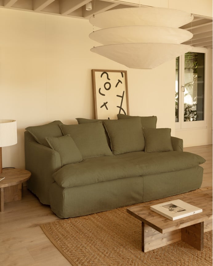 Deco Wood Funda Para Sofá Fondo Medio De Algodón Y Lino Color Verde De 200x130cm