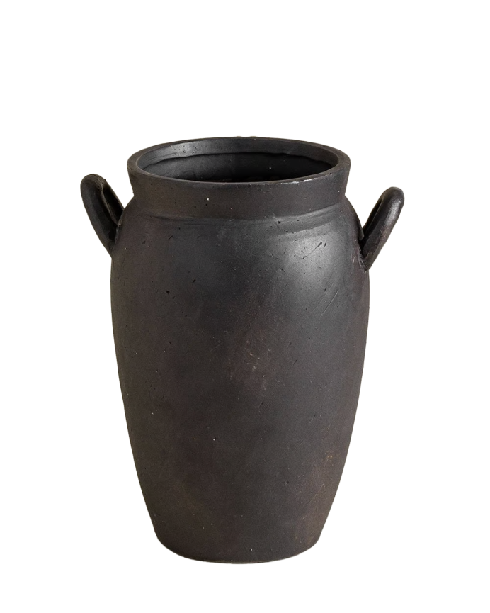 Deco wood Jarrón de cerámica color negro de 24x19 5cm