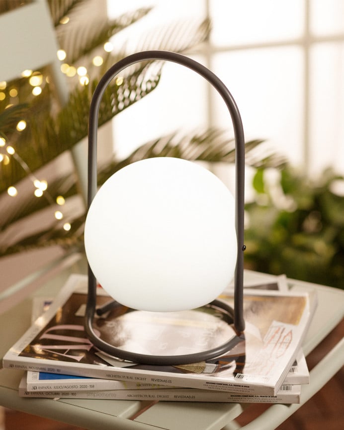 Deco Wood La Lámpara De Mesa Portátil Color Gris De 30x17cm