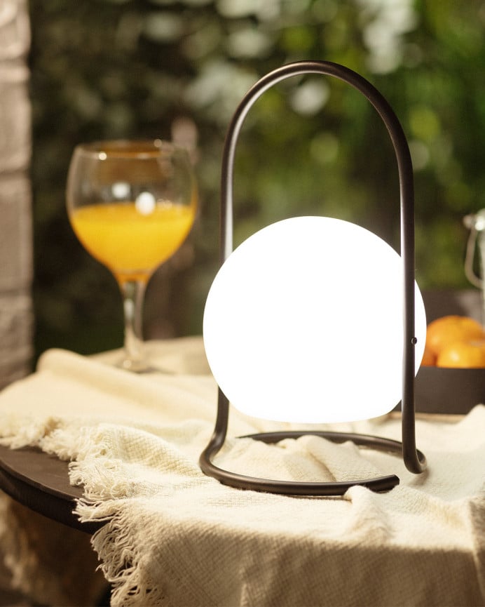 Deco Wood La Lámpara De Mesa Portátil Color Negro De 30x17cm