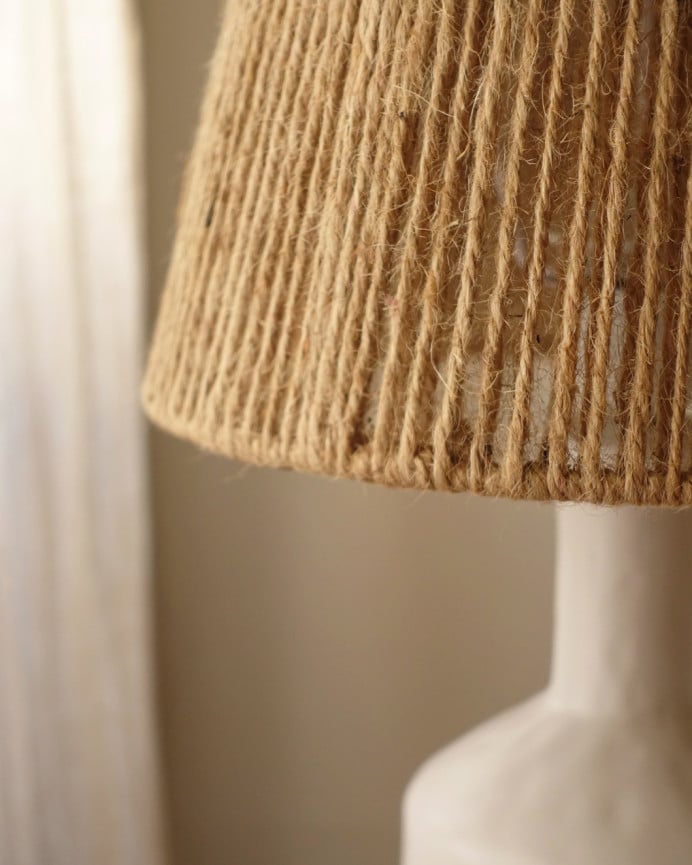 Deco Wood Lámpara De Mesa De Cerámica Y Pantalla De Cuerda De Cañamo De 46x20 5cm