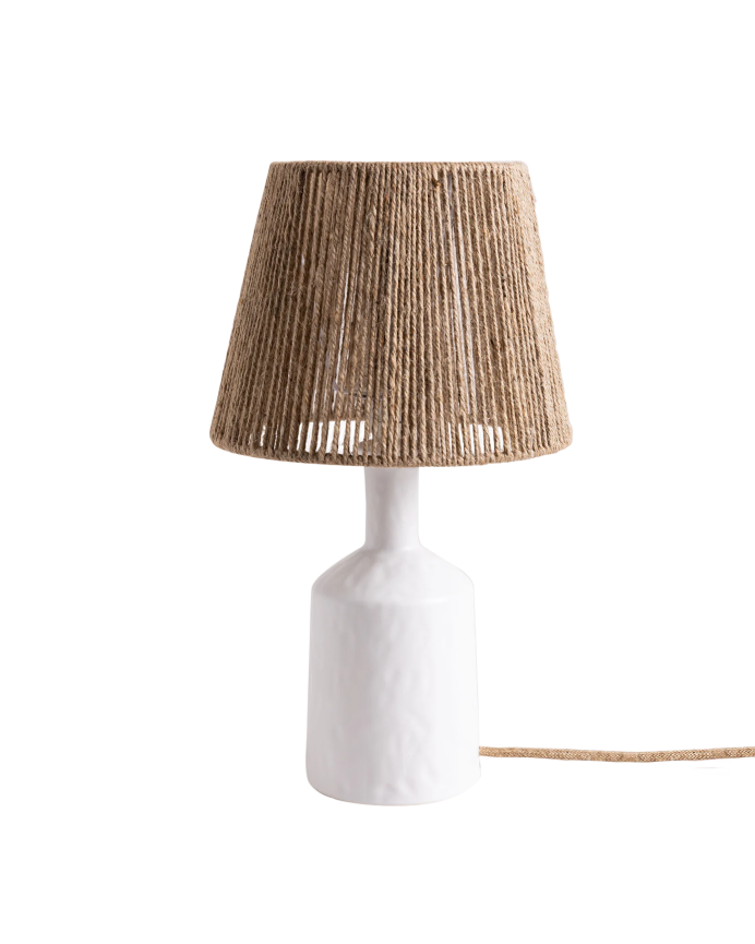 Deco wood Lámpara de mesa de cerámica y pantalla de cuerda de cañamo de 46x20 5cm