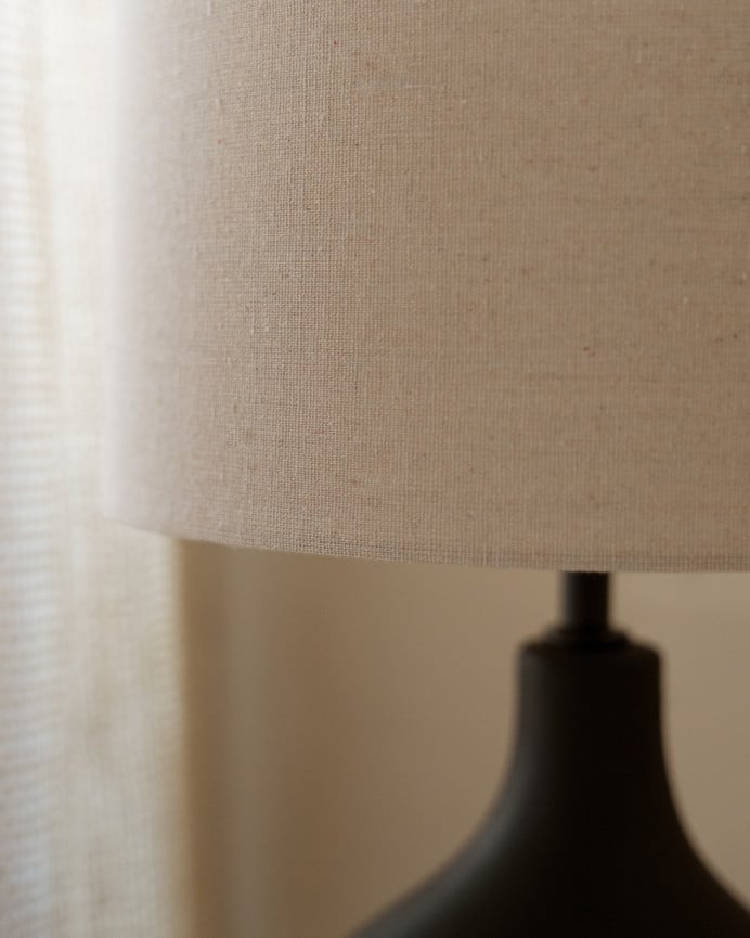 Deco Wood Lámpara De Mesa De Cerámica Y Pantalla De Tejido De Lino De 50 5x21cm