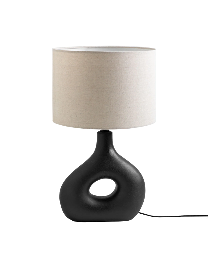 Deco wood Lámpara de mesa de cerámica y pantalla de tejido de lino de 50 5x21cm