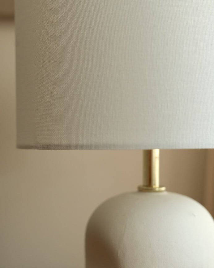 Deco Wood Lámpara De Mesa De Cerámica Y Pantalla De Tejido De Algodón Y Poliéster De 46 5x24cm