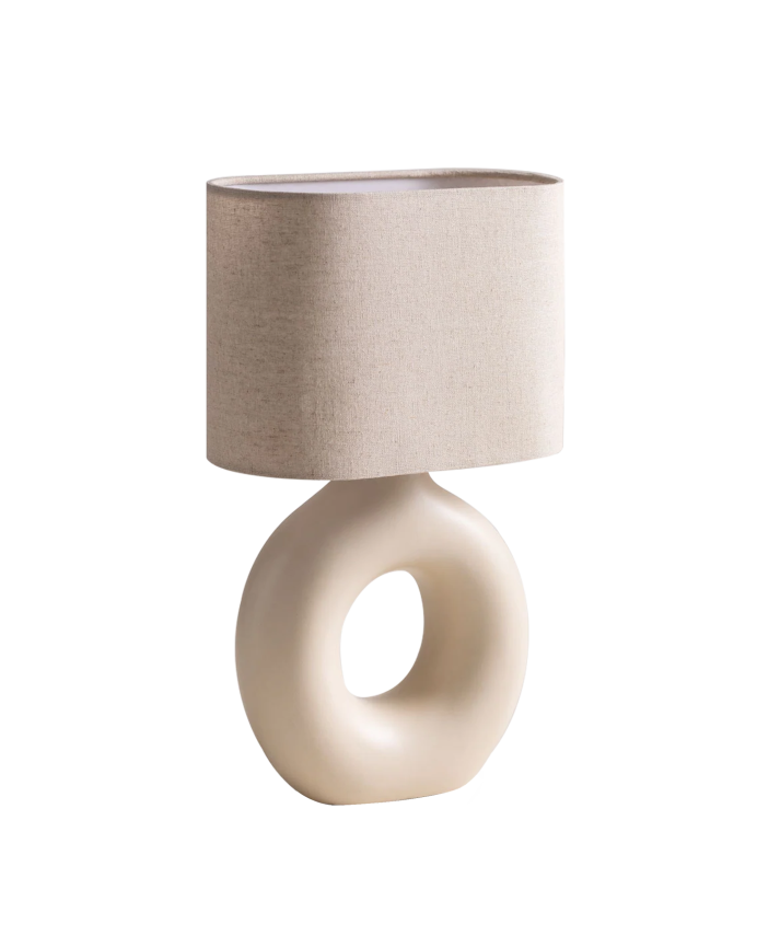 Deco wood Lámpara de mesa de cerámica y pantalla de tejido de lino de 41x26cm