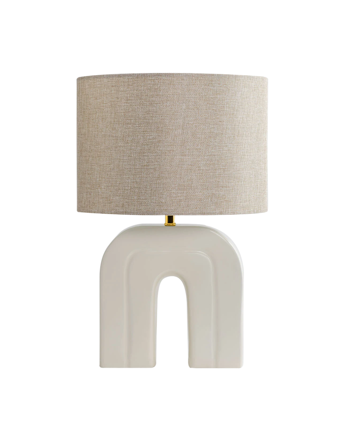 Deco wood Lámpara de mesa de resina esmaltada y pantalla de tejido de lino de 45x30cm