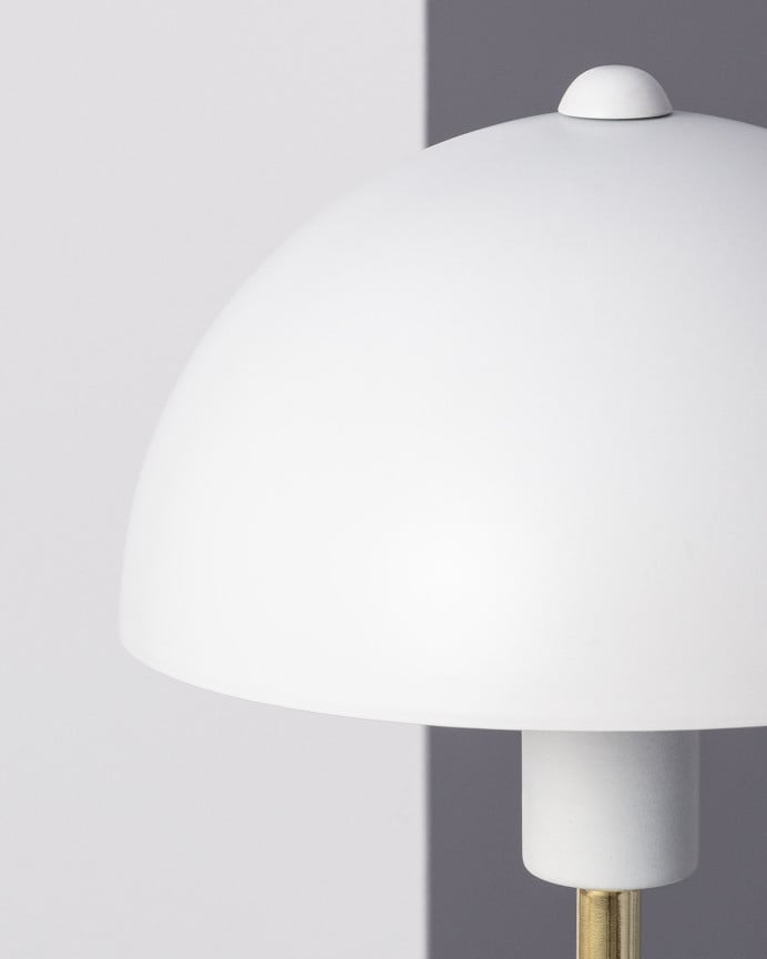 Deco Wood Lámpara De Mesa Elaborada Con Aluminio Color Blanco Y Dorado