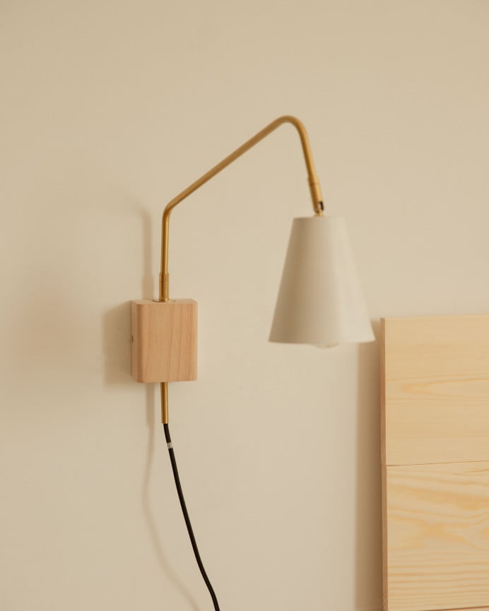 Deco Wood Lámpara De Pared De Hierro Y Madera De Caucho De 40x11 5cm