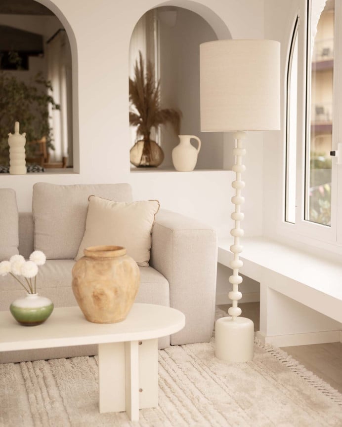 Deco Wood Lámpara De Pie De Metal Y Pantalla De Tejido De Lino De 161x39 5cm