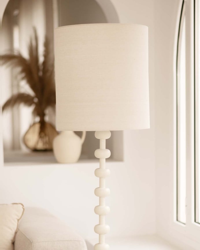 Deco Wood Lámpara De Pie De Metal Y Pantalla De Tejido De Lino De 161x39 5cm