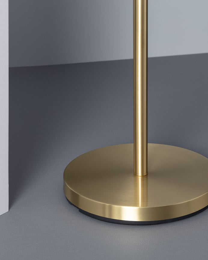 Deco Wood Lámpara De Pie Elaborada Con Una Base De Aluminio Color Dorado Y Tres Esferas De Cristal Transparente