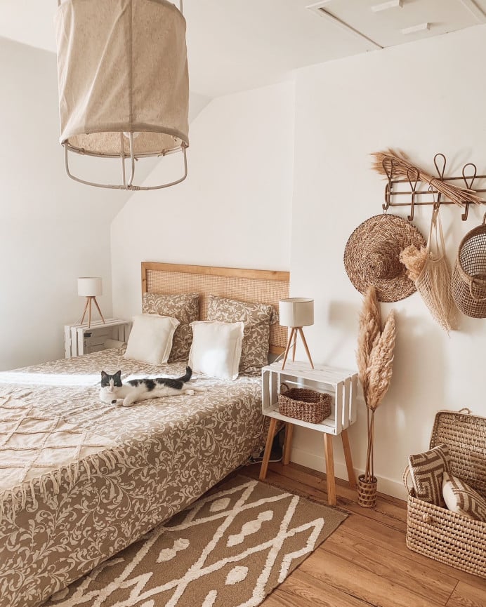 Deco Wood Lámpara De Techo Con Estructura De Bambú Y Pantalla De Tela Y Lino Tono Natural De 60x40cm