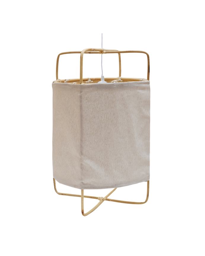 Deco wood Lámpara de techo con estructura de bambú y pantalla de tela y lino tono natural de 60x40cm