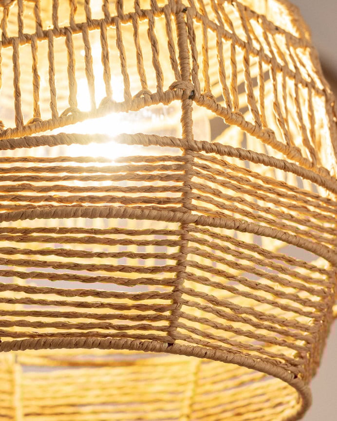 Deco Wood Lámpara De Techo Con Trenzado De Cuerda De Cáñamo Natural