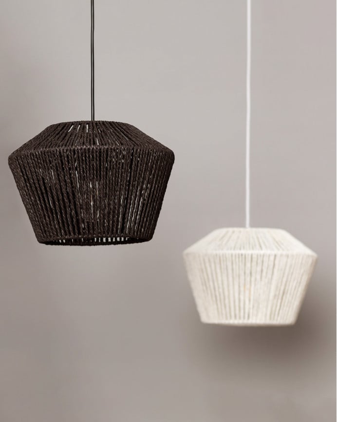 Deco Wood Lámpara De Techo De Color Negro Elaborada Con Cuerda De Papel De 22x31cm