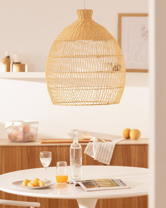 Deco Wood Lámpara De Techo De Fibras De Mimbre Natural En Color Natural De 60x50cm