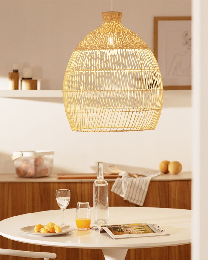 Deco Wood Lámpara De Techo De Fibras De Mimbre Natural En Color Natural De 60x50cm